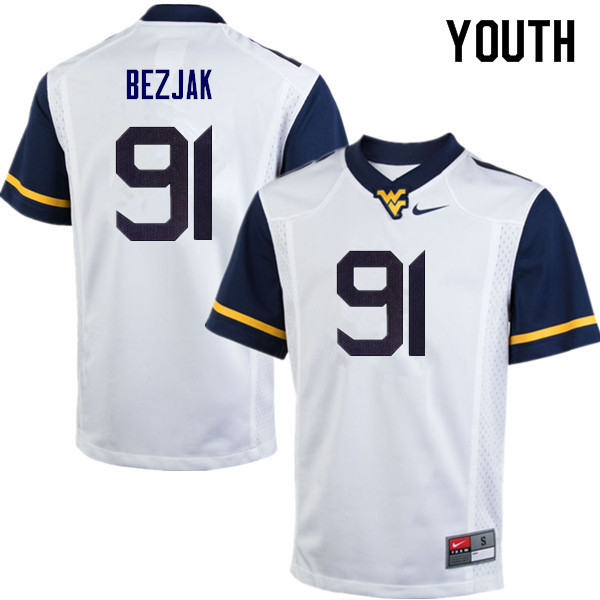 NCAA Youth Matt Bezjak West Virginia Mountaineers White #91 Nike Stitched Football College Authentic Jersey OG23K46VA